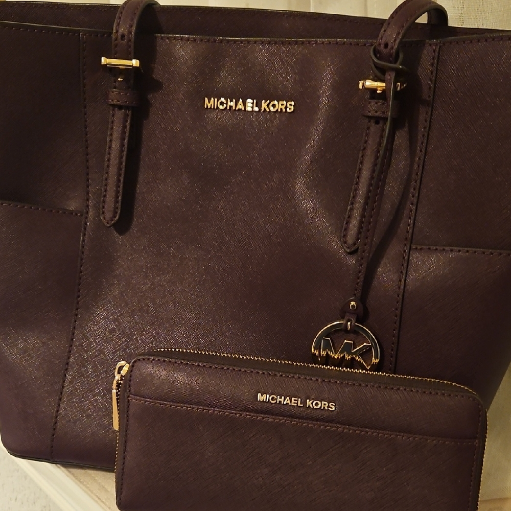 Michael Kors Dark Purple Tote and Wallet